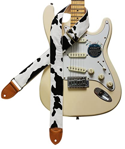MUSIC FIRST Gitarrengurt im Originaldesign, 5 cm breit, schwarz-weißer Canvas, E-Gitarrengurt, Bassgurt (Milchkuh)