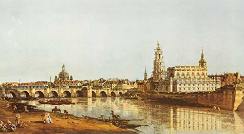 Bild auf gerollter Leinwand, Dresden, Elbufer Canaletto – Stadtlandschaft horizontal, Kunstdruck, Kunstdruck, Leinwand, Kunstdruck, 38 x 50 cm