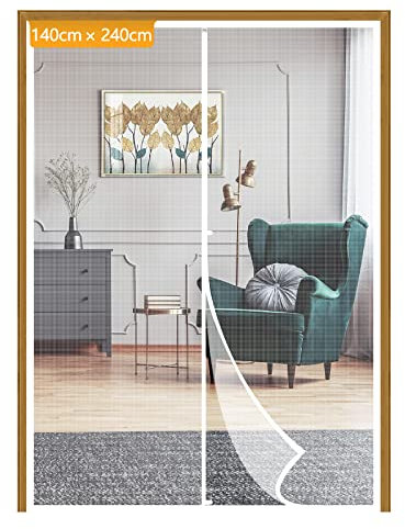 Yotache Magnetic Screen Door 140 x 240 cm, Reinforced Polyester Anti-Tearing Insect Fly Mesh with Full Frame Hook & Loop, White