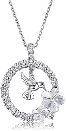 Finrezio Collier Pendentif Colibri Plaqué Or 18 Carats pour Femmes - Maman Pendentif en Cristal - Argent Collier Animal Bijoux Cadeaux