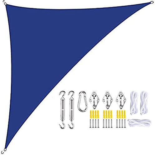 Sun Shade Sail, Sonnensegel, wasserabweisend imprägniert Dreieck rechtwinklig für Garten, Terrasse, Party, dreieckig, 98% UV-Schutz (3 x 3 x 4.3 m,KöNigsblau)
