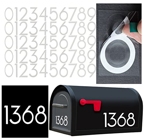 2 inch Reflective Mailbox Numbers for Outside, 5 Sets Number Stickers with Sticky Tabs for Easy Backing Peeling, Pre-cut Self Adhesive Vinyl House Numbers