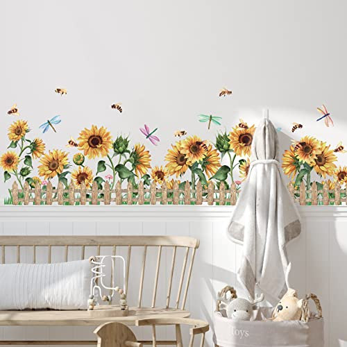 ANHUIB Blumen Wandtattoo,Sonnenblumen Wandtattoo,Wandsticker Garten Blumen,Wandaufkleber Pflanze Blumen,Sonnenblume Wandsticker Mädchenzimmer,Wandaufkleber Schlafzimmer Wohnzimmer Fenster Wanddeko