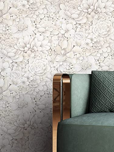 NEWROOM Tapete Beige Vliestapete Blumen - Vintage Floral Creme Rosen Blätter Blumentapete Modern inkl. Tapezier-Ratgeber