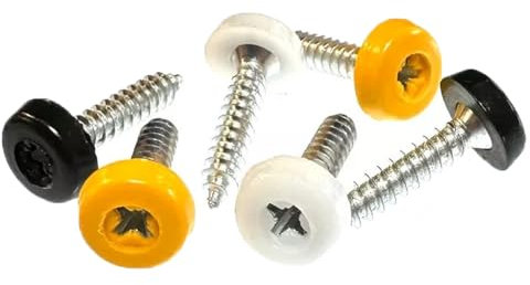 UKCable-Ties 6x Number Plate Fixings Black White Yellow Moulded Poly-Top Screws