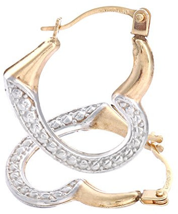 9ct Yellow and White Gold Women’s Earrings – Thick Heart Hoop Earrings - by Elegano