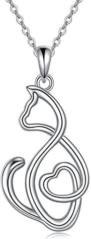 VENACOLY Katze Kette 925 Sterling Silber Katze Anhänger Halskette Mondstein Kette Katze Schmuck Geschenk für Damen Katze Lieber (Keltische weiße Katze)