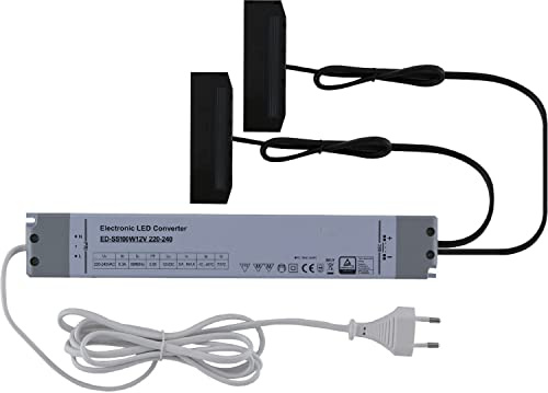 L&S Led Netzgerät NG51 Netzteil mit Euro Flachstecker und 2 Stück 10-fach Verteiler, 100W - 12V, Kunststoff grau