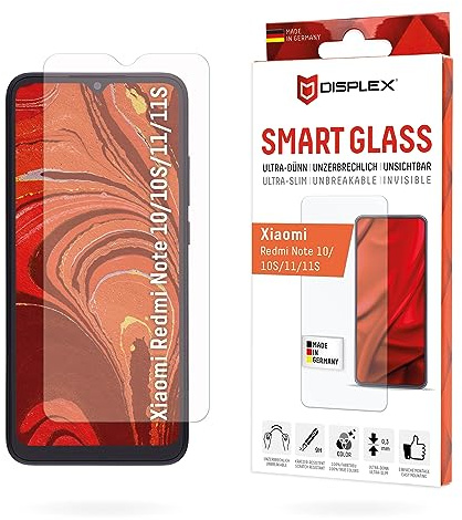 Displex Smart Glass (9H) für Xiaomi Redmi Note 10/10S/11(S), Montagesticker, unzerbrechlich, ultra-dünn, unsichtbar
