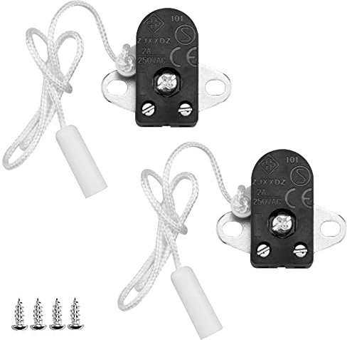 Hyakoz 2 Stück Einbau Zugschalter Mit Schnur Side Action Mini Zugschnurschalter 2A 250 V AC On-Off Schnurzugschalter Licht Schnurschalter mit Kordel