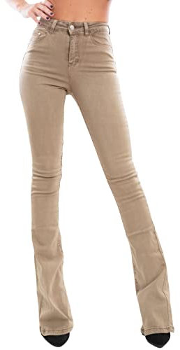 Toocool Jeans Damen Push Up Hose Elefant Glocke Slim VI8008, Kaki, L