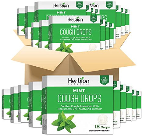 Herbion Naturals Gocce per la tosse al gusto di menta naturale, 18 Ct - Allevia la tosse, lenisce il mal di gola per adulti, bambini dai 6 anni in su, 1 astuccio, confezione da 48, 846 pezzi