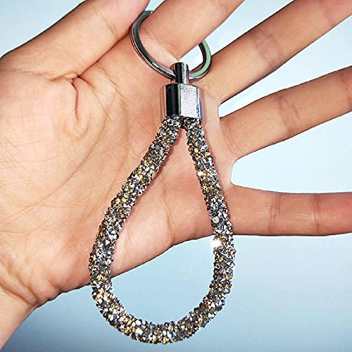 BAtlam Keyring Keychain Accessories Key Rings Fashion Women Sweet Jewelry Colorful Crystal Leather Rope Keychain Car Bag Keyring Beautiful Accessories Gift (Champagne One Size)