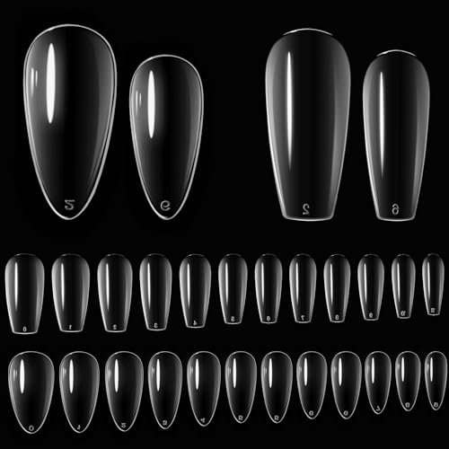 RSTYLE 288 Stück Nail Tips Nagelspitzen, 10 Größen Tips für GelNägel Nageltips Transparent Full Cover Nail Tips für Gelnägel Künstliche Nägel UV Nagellack Gel Nagellack (Almond & Ballerina)