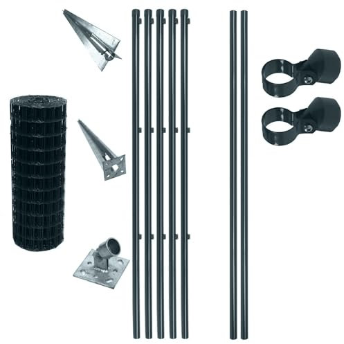 ESTEXO Schweißgitter Gartenzaun Set Komplettset Zaun Gartenzaunset Zaunset Drahtzaun Gitterzaun mit Einschlaghülsen in Anthrazit RAL 7016 (0,8 x 10 m)