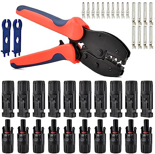 TMBMLPP Solar Crimping Tools Set, MC4 Crimping Tool Kit for 2.5/4/6mm² Solar Panel PV Cable, Solar Tool Kit - Solar Photovoltaic Pliers,Male Female Solar Panel Connectors,Spanner Wrench,Copper Needle