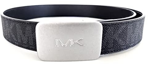Michael Kors Herren-Gürtel mit silberfarbener Schnalle, MK-Logo, Schwarz (34), GRAU