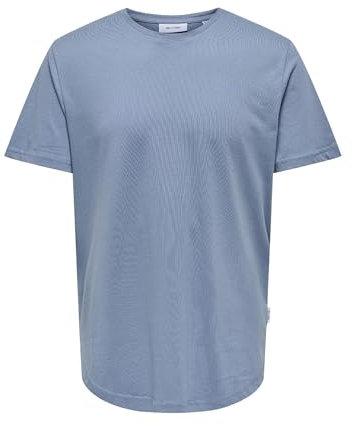 ONLY & SONS Male T-Shirt Long Cut Crew Neck T-Shirt, Flint Stone, S