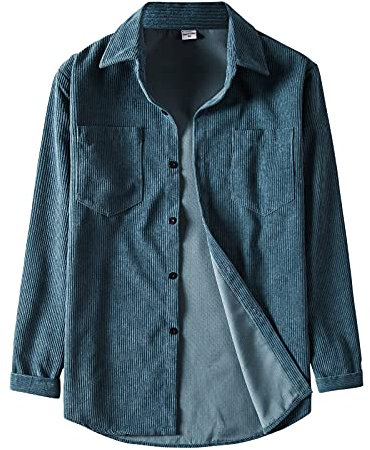 Herren Casual-Solid-Colour-Cord-Hemd Langarm-Reverse-Hemd Hemd Herren Mit Tasche