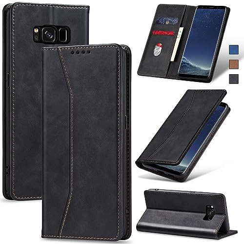 Jasonyu Wallet Case for Samsung Galaxy S8, Flip PU Leather, Black | Card Holder, Kickstand, Magnetic Closure, Shockproof TPU, Folio Flip Phone Cover