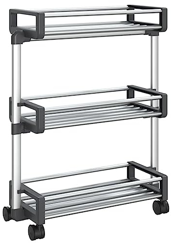 vidaXL Aufbewahrungswagen, Rollwagen mit Verstellbarer Ablage in der Mitte, Küchenwagen mit viel Stauraum, Lagerwagen Wäschewagen, Aluminium