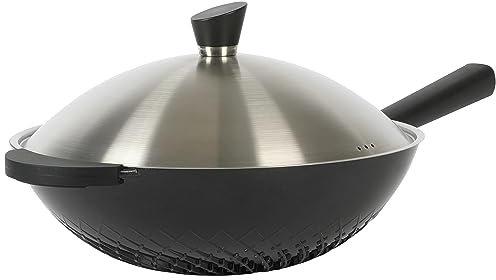 Kenmore Eugene 13 Inch Cast Aluminum Wok W/Lid - Matte Black