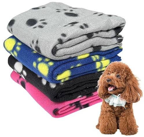 4 Pezzi Coperta per Cani Con Zampa, Lavabile e Morbida per Animali Domestici, Calda per Gattini e Cuccioli, Letti, Divani (Multicolore)