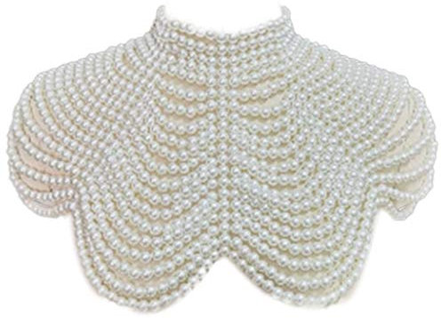 OQHAIR Femmes imitation perle perlée bavoir collier ras du cou corps chaîne châle collier bijoux- A #, 30cm/11.81in