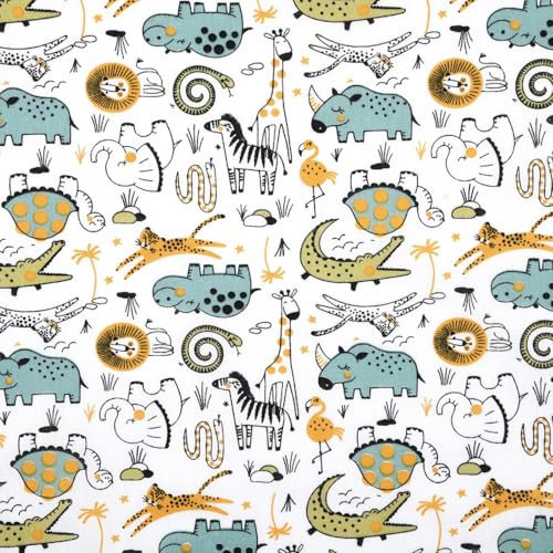 Stoff Meterware Kinderstoff Baumwollstoff Baumwolle - 1 Meter, Nähen, Bettwäsche, Kinder, Baby, Jungen, Mädchen, Bekleidung, Deko (Tiere aus Afrika)
