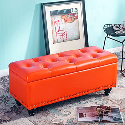GArcan Aufbewahrungshocker aus Kunstleder, Sitzbank aus Pu-Leder mit Stauraum, modernes Zuhause, Schlafzimmer, Wohnzimmer, Fußhocker, Multifunktionsbänke, Orange, 80 x 40 x 45 cm (31 x 16 x 18 Zoll