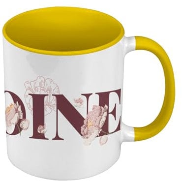 Tasse, Farbe Premium-Qualität, Gelb – Pfingstrose Blumen Minimalist Chic Garten Liebe – Tasse mit Henkel und farbigem Innenfutter