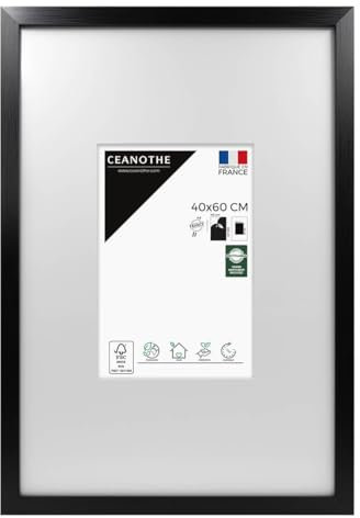 Ceanothe Cadre Photo 40x60 cm en Bois Noir avec passe-partout 20x30 cm - Convient au A2 et Affiche Poster Baguette Fine et Raffiné de la Collection WILD - Verre acrylique Incassable Fabriqué en France