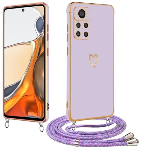 LENGRACE pour XiaoMi RedMi Note 11 Pro 4G / 5G Motif Coeur Coque,Galvanisé Etui Housse TPU Antichoc pour Femme Fille Coque avec Cordon de Collier-Violet