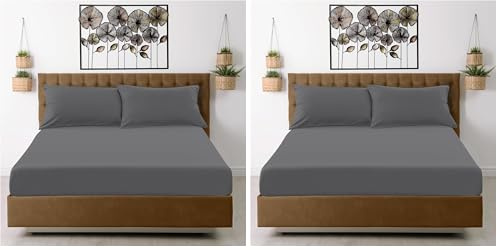 Microfiber Fitted Sheet Double - Plain Dyed Bedding Sheet - Charcoal Bottom Bed Sheet (Pack of 2)