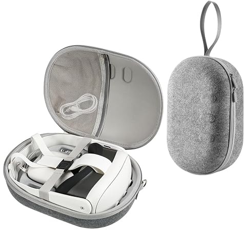 [Only for Original Strap] Hard Portable Carrying Case for Meta Quest 3, Shockproof Portable Bag, Handle Bag for Qculus Quest 3 Touch Controller with Head Strap (Grey)