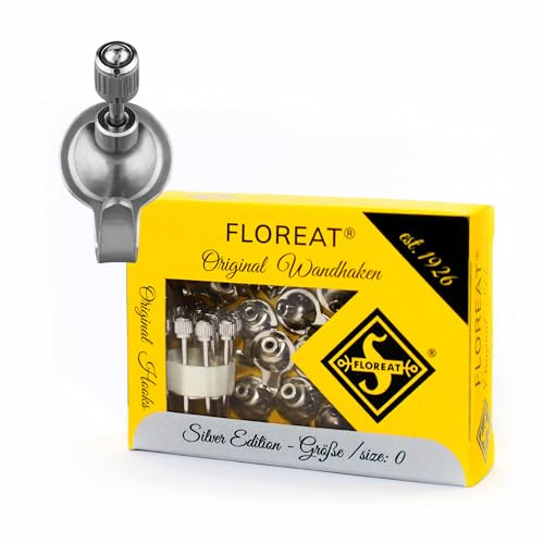 Floreat® Größe 0 - Silver Edition | stilvoller, universeller Haken, Aufhänger, Kleider- und Bilderhaken - Deutsche Qualität für stilvolle Wände | 15 Original Wandhaken inkl. 16 Zylinderkopfnägel
