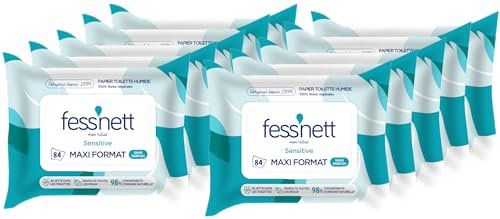 Fess'nett - Papier Toilette Humide Sensitive - Maxi Pack x84 Feuilles - Doux et Résistant - Hygiène Supérieure - Pratique pour Toute la Famille - Lot de 10