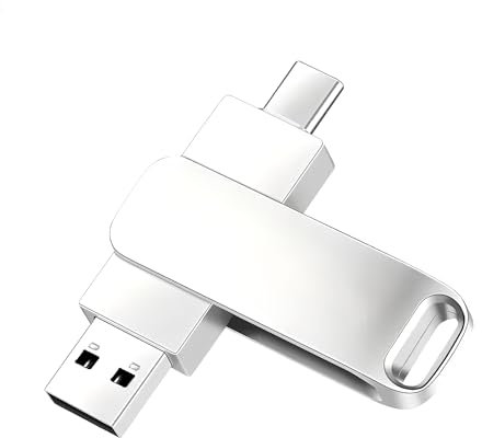 Memoria USB 64 GB y Tipo C OTG 2.0, 2 en 1 pendrive Metal Plateado, pendrive, computadoras y teléfono, Almacenamiento de Datos, Móvil con USB-C,Memoria Datos, pendrive 64gb