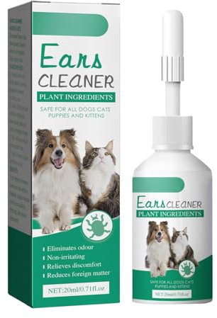 Ohrenreiniger Hund, Hund Ohrentropfen stoppen Ohren Entzündungen und Juckreiz, Haustier Ohrreiniger für Hunde und Katzen, Hundeohrreinigungslösung, Hundeohrschmalz, Schmutz, Geruchsentferner (20ML)