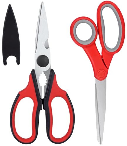 KYDIFS Left Handed Scissors and Left Handed Kitchen Scissors, Lefty Shears Stainless Steel for Kitchen, Office, Home, Arts and Crafts (2 Pack)