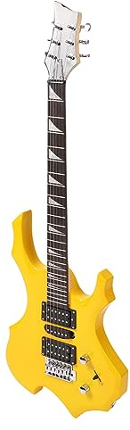 Chitarra Elettrica Gialla a Forma di con 24 Fret, Kit per Principianti con Plettri, Corde, Manico e Tracolla
