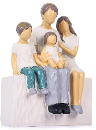 LCCCK Geformte handbemalte Familie von 4 Figuren, 2025 Geschenke für Eltern Familie von 4 Skulptur, Geschenke für Neue Mutter, bedeutungsvolle Familienfiguren Mama Papa Sohn Tochter