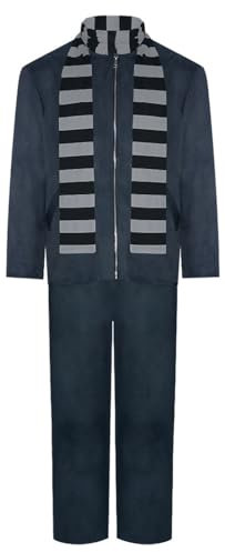 Cemaxjo Gru Kostüm Erwachsene gestreifte Graue und Schwarze Schal Cosplay Jacke Anzug Halloween Outfit (Blue, X-Large)