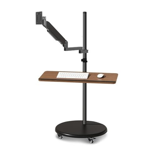 Monitor Arm Floor Standing Single Monitor Mount, Movable Monitor Stand with Keyboard Tray and Wheels, 14-43 Adjustable Gas Spring Monitor Arm holds up to 33.0lbs Monitor Mount Monitor Stand(17-43)