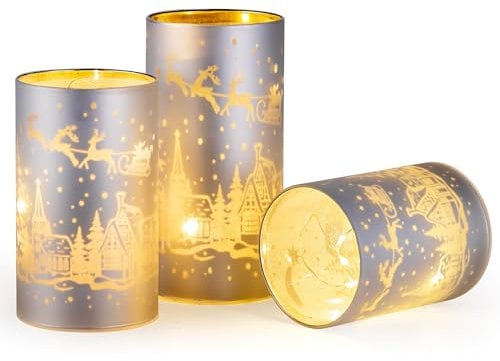 Windlicht Weihnachten Kerzenständer Weihnachtsdeko Innen: Romadedi Weihnachtskerzen mit Lichterkette für Tischdeko Weihnachten Led Kerzen Batterie für Esstisch Tischgesteck Fensterbank Kamin Deko