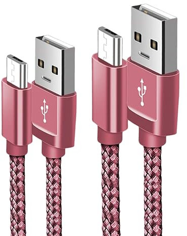 Cavo micro USB in nylon intrecciato micro USB cavo di ricarica rapida compatibile con Samsung Galaxy S7 S6 J7 J5 J3, Huawei, HTC, Nokia, tablet, Kindle, PS4 (1 m + 2 m)