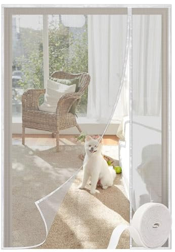 130x235cm Magnetic Fly Insect Screen Door No Drilling, Insect Protection Curtain No Drilling Insect Protection for Patio Balcony Garage White