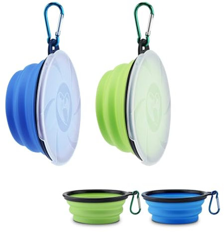 2Pcs Collapsible Dog Travel Bowl with Lid 450ML Portable Pet Feeding Watering Travel Bowl Foldable Silicone Pet Bowl for Small Pets Dogs Cats Travel Camping Walking