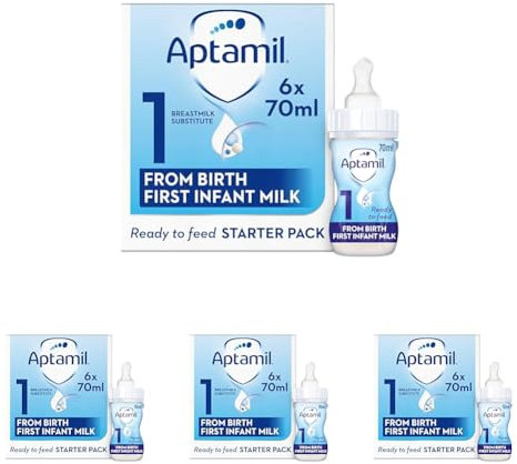 Aptamil 1 First Baby Milk Formula Starter Pack Ready to Use Liquid, from Birth, 6x70 ml (Pack of 4)