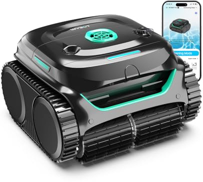 WYBOT C2 Robot Piscine sans Fil pour Piscines Enterrées 150㎡, Double Filtration, 3 Moteurs, Aspiration Puissante, Nettoyage Parois & Ligne d'eau, 180 Min, App(Noir-Vert Vert)